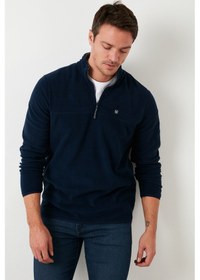 Resim Buratti Slim Fit Anti-Pilling Tüylenme Yapmayan Bato Yaka Şardonlu 2'Li Paket Erkek Polar 5906001S2 Haki-Lacivert 