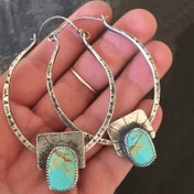 Resim Boho-Şık Kingman Turkuaz Halka Küpeler - 925 Gümüş Kaplama, Günlük Kıyafet & Hediye İçin Bakır Saplı Çinko Alaşım, Halkalar, Küpeler 