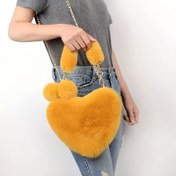 Resim Zincir Askı ile Moda Faux Kürk Kalp Şekilli Çanta, Düz Renk, Kadın Omuz Çantası, Çıkarılabilir Kapatma ve Polyester Astar - Elle Yıkanabilir 