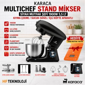 Resim Karaca Multichef Stand Mikser Siyah Mutfak Şefi 1900W 5,5 Lt + Fakir Mutfak Tartısı Hediye 