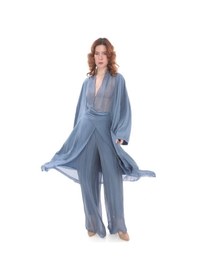 Resim Italyan Ipek Detaylı Oversize Kap Bluz- Wes Pantolon Takım İndigo Mavisi Mavi 