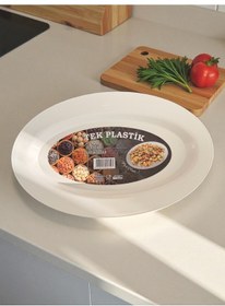 Resim 6'lı Sert Plastik Kayık Tabak Kırılmaz Yıkanabilir Orta Boy 27 Cm Beyaz 