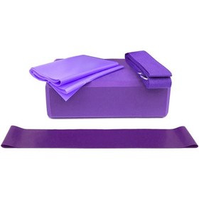 Resim Monyee Mor Renkli 4'lü Yoga Seti: Blok, Lastik Askı, Esnek Kemer Ve Direncli Çember Evde Güvenli Ve Konforlu Antrenman 