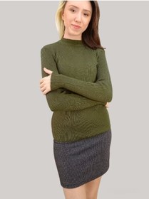 Resim boutique venüs Fitilli Triko Kazak Yeşil Renk Standart Beden 