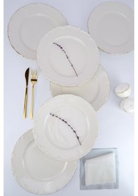 Resim Digithome Liana 6 Lı Porselen Servis Tabağı Seti Gold Yaldızlı 27 Cm Krem Tl4036280 C320.225 