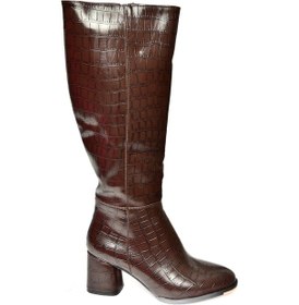 Resim Fox Shoes J848300111 Kahverengi Kroko Baskı Kalın Topuklu Kadın Çizme Kahverengi-kroko Baskı Kahverengi 