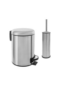 Resim Vinoks Elit Serisi Antifenger Özellikli 2'li Banyo Seti Çöp Kovası Ve Kolozet Fırçası 3 Litre Krom 