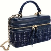 Resim Kadınlar için Şık Lacivert Crossbody Çanta - Ayarlanabilir Omuz Askısı, Altın Tonlu Donanım & Fermuar Kapatma, Günlük Kullanım ve Özel Günler İçin Kompakt Çok Yönlü Çanta, Gece Aksesuarı, Dayanıklı PVC Astar 