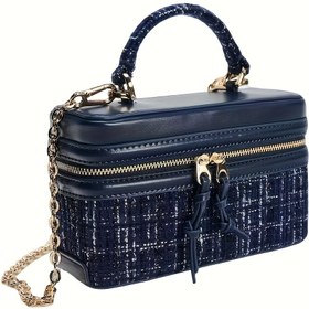 Resim Kadınlar için Şık Lacivert Crossbody Çanta - Ayarlanabilir Omuz Askısı, Altın Tonlu Donanım & Fermuar Kapatma, Günlük Kullanım ve Özel Günler İçin Kompakt Çok Yönlü Çanta, Gece Aksesuarı, Dayanıklı PVC Astar 