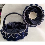 Resim YENİ HEDİYELİK DÜNYAM Lacivert Dilimli Kına Gecesi Sepet Ve Tepsi Takım 