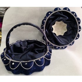 Resim YENİ HEDİYELİK DÜNYAM Lacivert Dilimli Kına Gecesi Sepet Ve Tepsi Takım 