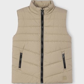 Resim Erkek Çocuk Dik Yaka Kapitoneli Şişme Yelek - Bej Kahverengi 