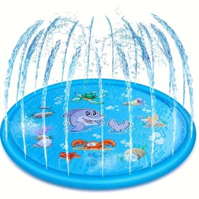 Resim Gençler & Yetişkinler için Renkli PVC Sıçrama Oyun Matı - Deniz Hayvanı Tasarımlı Etkileşimli Açık Hava Su Püskürtme Pedi, Arka Bahçe veya Park için Eğlenceli Sıçrama Yok Oyun Matı, Su Oyuncakları 