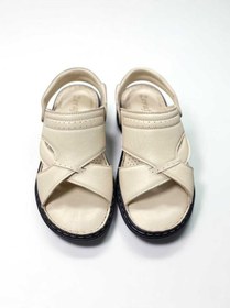 Resim İçi Dışı Hakiki Deri Ortopedik Hac Umre Sandalet Terlik Krem 