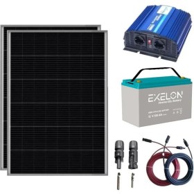 Resim Lexron Mini Bağ Evi Solar Paketi 1200W İnverter 250W Güneş Paneli Renkli 2 x 100Ah Jel Akü 