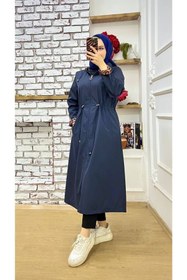 Resim Vibeys Collection Lacivert Içi Leopar Desenli Ve Kendinden Astarlı Su Geçirmez Kadın Trençkot 