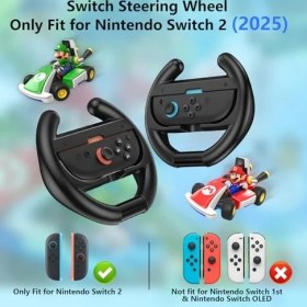 Resim Cekar Store Switch Steering Wheels For Nintendo Switch 2 Joycon Controllers, Switch 2 Racing Wheels For Mario Kart World/ 8 Deluxe, Switch Driving Wheel Grip For Joy-Con 2 Controller Accessories-Black (2 Pack) 