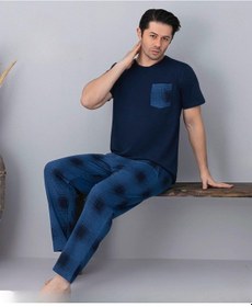 Resim Pijamoni Erkek Bisiklet Yaka Kısa Kol İnce Pijama Takımı 6163/5 - 1 Adet Lacivert 
