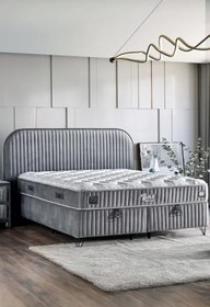 Resim Niron Yatak Line Visco Lüks Baza ve Başlık Seti 160x200 cm Çift Kişilik Baza Başlık Takımı Koyu Gri 