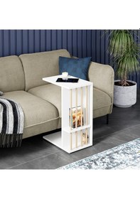 Resim Tekerlekli Yan Sehpa Koltuk Sehpası C Sehpa Zigon Sehpa Servis Sehpası Beyaz 