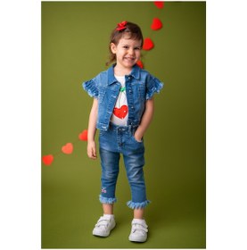 Resim Zeyland Kız Bebek Mavi Cherry Nakışlı Püsküllü Kot Ceket (9Ay-4Yaş) 