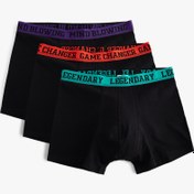 Resim Slogan Baskılı Bel Detaylı Pamuklu 3'lü Boxer Seti 