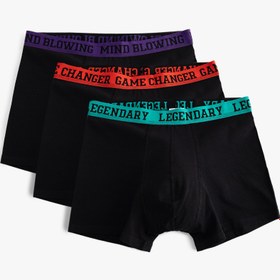 Resim Slogan Baskılı Bel Detaylı Pamuklu 3'lü Boxer Seti 