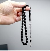 Resim Erzurum Oltu Taşı Tesbih Usta İşçiliği Metal Borulu İmame ve Gümüş Püskül 