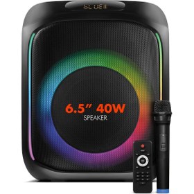 Resim Powerway MIO Taşınabilir Mikrofonlu 40 W Parti Karaoke Kumandalı Bluetooth Hoparlör Led Işıklı 