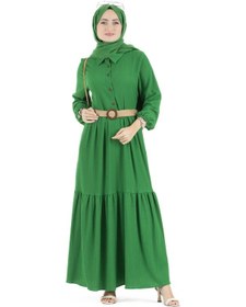 Resim Sevitli Hasır Kemerli Elbise-benetton Yeşili-1294-benetton Yeşil 
