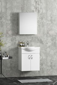 Resim ÖZCEDEN Yıldız 50 cm Beyaz MDF Seramik Lavabolu Asma Banyo Dolabı Takımı 