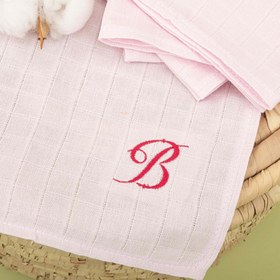 Resim 5'li B Harf Nakışlı Mendil Set - Bebe Pembe Muslin 