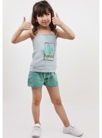 Resim Toontoy Kids Toontoy Kız Bebek 2'li Takım Baskılı Kare Yaka T-shirt & Beli Lastikli Şort Gri 