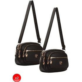 Resim Adelina Bags Kadın Çapraz Askılı Günlük Omuz Çantası Siyah 2 Adet Çanta Siyah 