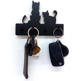 Resim Cajuart Siyah Beyaz Ahşap Kediler Silüet Duvar Askılık Anahtarlık 