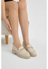 Resim Kalın Poli Taban Zincir Aksesuarlı Kadın Bej Günlük Loafer Tbfzlcmc115 Bej 