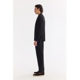 Resim AVVA Erkek Siyah Mono Yaka Keten Karışımlı Tek Düğme Comfort Fit Ceket A61Y4004 