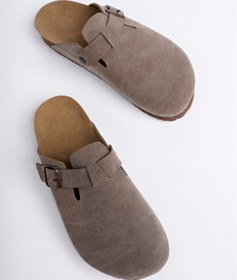 Resim ARYAN Yen Boston Unisex Tokalı Süet Sabo Terlik | Rahat Taban Ev ve Dış Mekan Terlik 