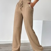 Resim Kadınlar için Rahat Düz Renk Bol Kesim Uzun Pantolon Cebi ve Düğme Detayları ile - Hafif Polyester, Hafta Sonu Giyim için Rahat, Tüm Mevsimler için Çok Yönlü Pantolon, Sevimli Pantolon 