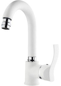 Resim Gms Akdeniz Kuğu Lavabo Musluk Bataryası Beyaz - Krom Akd401-K 