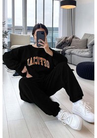 Resim Official Eşofman Takımı Sweatshirt Jogger - Siyah Baskılı Oversize Şardonlu Bisiklet Yaka Siyah 