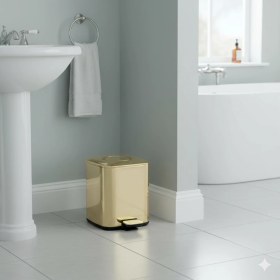 Resim System Banyo Aksesuarları Pedallı 9 L Gold Çöp Kovası 31x23x31 cm 