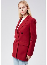 Resim Bordo Regular Astarlı Kruvaze Kapama Dokuma Oversize Blazer Ceket 001 