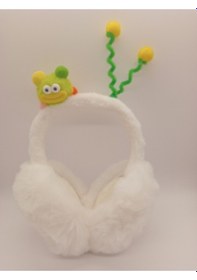 Resim Kervan Pazarı Çocuk Peluş Katlanabilir Figürlü Kışlık Kulaklık Beyaz 