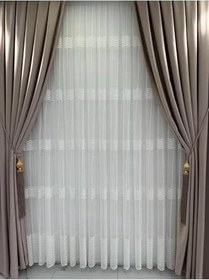 Resim Tül Brode Kumaş Desenli 1 3 Sık Pileli Boru Pile Kırışmaz Ütü Istemez,Beyaz 520 X 260 