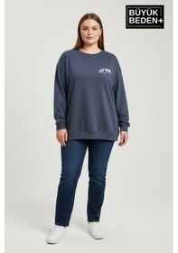 Resim Süperlife Kadın Büyük Beden New York Baskılı Bisilet Yaka İnce Sweatshirt Spr26bswk956-5 İndigo 