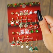 Resim 12 Adet Bayramlık Noel Küpe Seti Kadınlar İçin - Noel Baba, Ağaç, Kar Tanesi & Geyik Tasarımları - Ona Mükemmel Tatil Hediyesi, Çinko Alaşımı, Klasik & Parti Stili, Kutlamalar İçin İdeal, Noel Küpeleri 