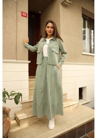 Resim Ham Kot Kumaş Etek Ceket Takım Mint Yeşil-mint Yeşili Mint Yeşili 
