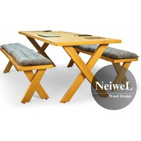 Resim Neiwel Eva Doğal Ahşap Banklı Toplantı Masasıı x 100 x 240 Açık Ceviz 