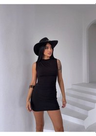 Resim Modalima Siyah Drapeli Sandy Kumaş Elbise Çok Renkli 